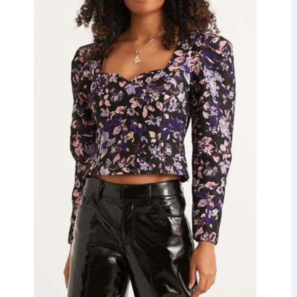 NWT ROHE Fiona Puff sleeve brocade blouse sweetheart neck sz 38
